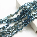 Macro shot of 12mm deep blue plated glass beads with metallic luster for jewelry making - Plated Ink Blue