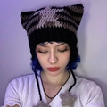Cat ear knit beanie in black and brown stripes with star pendant detail - Adult 56-59cm / Black+Army Green