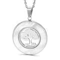 Silver stainless steel tree of life necklace featuring white mother of pearl inlay - Steel Color (Tree of Life/Mother of Pearl)