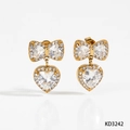 Orecchini a lobo dorati con fiocco e cuore e zirconi trasparenti modello KD3242 - Orecchini d'Oro(KD3242)