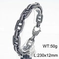 Retro punk silver link bracelet for men with textured rectangles and lobster clasp - 230mmx12mm / Steel Color (KB184815-KJX)