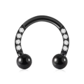 16G black horseshoe piercing ring with eight sparkling white zircon stones - 1.2x6x3x3mm / Black