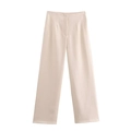 Detailansicht der beigefarbenen High-Waist-Hose mit weitem Bein aus hochwertigem Anzugstoff - S / Pants