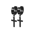 Pair of black titanium steel hoop earrings featuring a classic minimalist cross pendant design - Style 6 (Cross Pendant) / Black