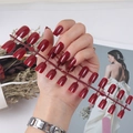 Glossy burgundy long square press-on nails set displayed in a professional row - Wine Red (CFL-10)