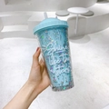 Blauwe dubbelwandige rietjesbeker van kunststof met holografische sterrenpailletten - Pailletten-Blauw