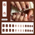 Minimalist press-on nails set with vintage brown rose designs and 24-piece full coverage - W1805 Rose Forest (Glue Style)