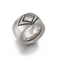 Massiver Edelstahl-Ring mit geometrischem Schwarz-Emaille und quadratischem Zirkon - US 6 / Silber Schwarz Geometrische Emaille (KR27148-K)