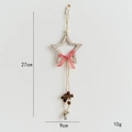 Adorno de estrella de madera nórdica con lazo de cuadros rojos y cascabeles de 27 cm - Cadena de Estrellas