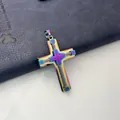 Rainbow plated stainless steel triple-layered cross pendant with wire inlay details - Pendant Only (No Chain) / Multicolor Pendant Only