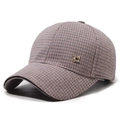 Fashionable pink and grey houndstooth wool baseball cap with a gold metal buckle detail - Adjustable / Pink