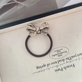 French retro marble pattern bow hair tie with gold label and brown elastic band - Coffee Rope - Marble Beige Black