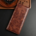 Classic dark brown vintage leather long wallet for men with textured finish - Brown