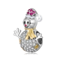 Christmas snowman charm in S925 sterling silver with colorful enamel and zircon accents - Snowman