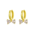 Minimalist gold huggie earrings with heart-shaped zircon stones in a bow design - Bow Pendant Gold Hoop Earrings (金14K蝴蝶结K-305)