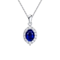 Elegant S925 sterling silver necklace featuring oval blue sapphire and white zircon gems - Lzn06-p