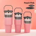 Peach pink insulated stainless steel tumblers set in three sizes with handle lids - Single Drink Lid Peach Pink