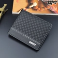 Men's black bifold wallet featuring checkered embossing and white contrast stitching - Black