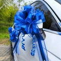 Detail of royal blue macaron bow ribbon on white car mirror for wedding decoration - 10 Strands Pack / Matte Blue