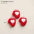 Set of 3 handmade red wool felt glove ornaments with white heart for Christmas DIY - No.11 Pack of 3-Red Heart Mittens