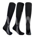 Black and gray compression sports socks with vertical text pattern on elastic fabric - S/M / Black