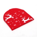 Close-up of red Christmas beanie featuring white knitted reindeer and snowflake patterns - Red-Reindeer & Snowflakes (#6)