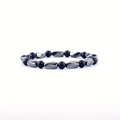 Bracciale di perle occhio di tigre ed ematite con perle nere opache e tocchi grigio metallo - Nero Opaco 6mm