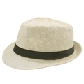 Cappello fedora classico in paglia beige con nastro in gros-grain nero per l'estate - M (56-58cm) / Beige