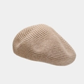 Detail showing the fine knitted wool texture and soft beige finish of the beret hat - Khaki