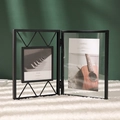 Nordic black metal folding double photo frame with geometric design and glass panels - Standard / Black