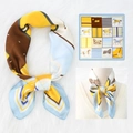 Elegant 70x70cm square silk scarf featuring a vintage equestrian horse print in yellow and blue - 70*70cm / Yellow Blue Equestrian (04)