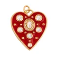 Golden heart pendant with vibrant red enamel and sparkling zircon center inlay - Zirconia Heart-Red