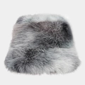 Detailed view of grey and white tie-dye faux fur bucket hat with fluffy winter texture - Black White Grey Mixed (8#)