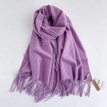 Elegante sciarpa viola effetto cashmere con frange su uno sfondo bianco neutro - Viola Pelle