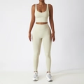 Ensemble de yoga 2 pièces blanc crème pour femmes avec legging taille haute et débardeur - 10/M / Pantalon à Double Épaule Abricot Crémeux