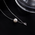 Minimalist S925 silver necklace with white pearl and rhinestone letter F pendant - Letter F