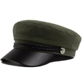 Berretto baker boy verde oliva in tela con visiera in pelle PU nera e bottoni metallici - Regolabile / Verde Militare