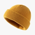 Classic yellow winter acrylic knit beanie with a folded cuff in a soft ribbed texture - 56-58cm(Elastic) / Ginger Yellow