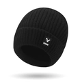 Schwarze Strickmütze für Herren mit V-SPORTS-Tag, warm gefütterte Rippstrick-Beanie - Einheitsgröße / Schwarz