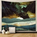 Detailed view of an abstract mountain tapestry with sunset and forest silhouette design - Retro Forest Style (QY428-50)