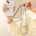 Adjustable black leather and silver metal chain strap with sphere bead for phone cases - Silver Black