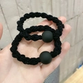 Elastic black ponytail holders with matte beads and braided high-stretch durable cord - Braided Bead / Black Round Bead