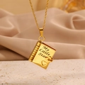 Gold book-shaped necklace with My Little Star engraving and heart charm in titanium steel - Little Star Daughter All Gold