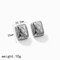 Detailed view of silver rectangular quilted earrings with dimensions 25mm by 20.5mm - Silver Quilted Rectangle (TE6879-S)