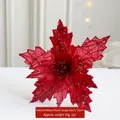 Sparkling red artificial poinsettia flower with sequins and glitter for Christmas decor - Red (Style 3)