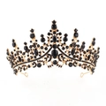 Elegant gold metal bridal crown with vintage style black crystals and ornate details - KC Gold All Black Rhinestone