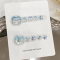Handgemaakte lichtblauwe en zilveren glitter plaknagels voor voeten op kaart - Klein (S) / Blauw Zilveren Glitter Teennagels (B24)