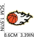 Macro detail of basketball flame embroidery patch showing textures and 8.6x5cm dimensions - Chenille Flame Basketball Style
