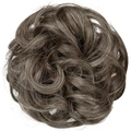 Postiche chignon brun avec mèches blond cendré pour femmes extension de cheveux synthétiques - Brun Poivre