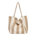 Minimalist large canvas tote bag with classic beige and white vertical stripes - Wide Apricot Stripe